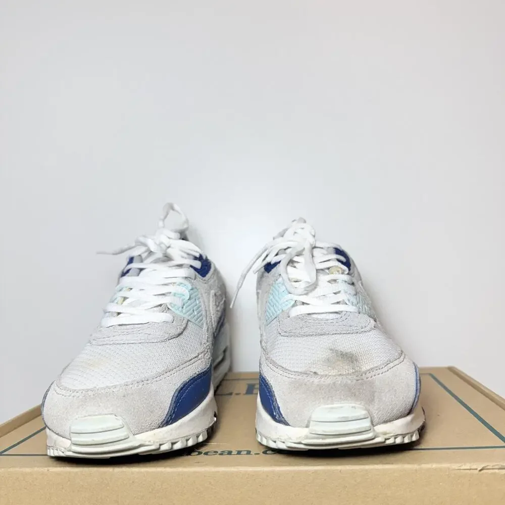 Women's Size 8 Nike Air Max 90 White Royal Blue Grey Athletic Sneakers CD0490